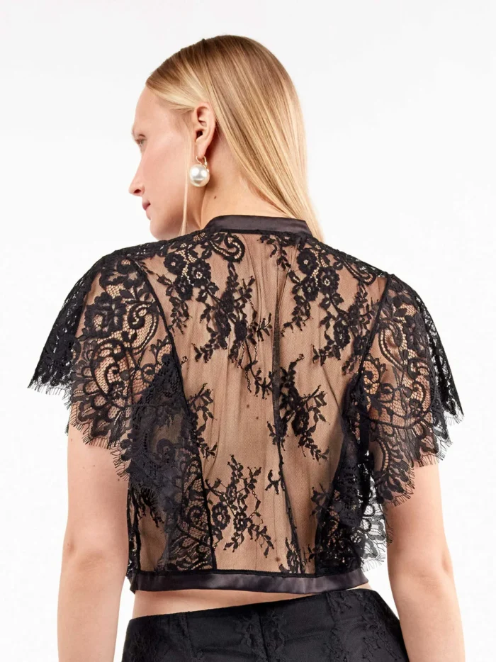 CAMICETTA IN PIZZO E RASO NERO MEZZA MANICA GISELA - immagine 3