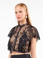 CAMICETTA IN PIZZO E RASO NERO MEZZA MANICA GISELA - immagine 4