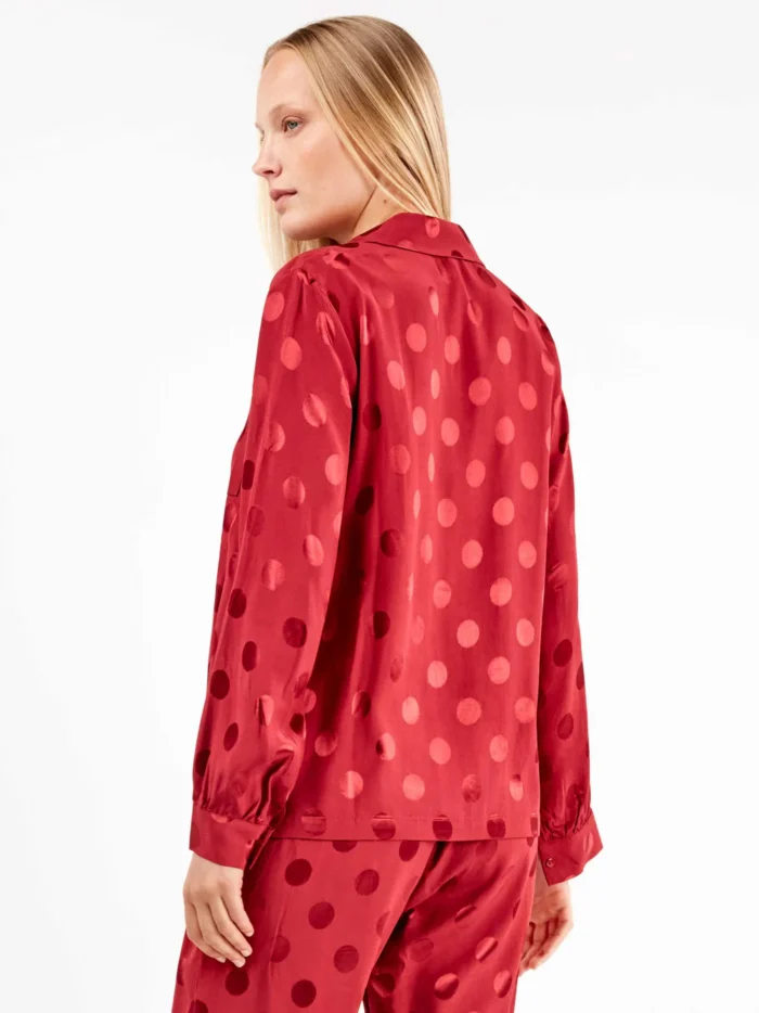PIGIAMA DONNA GISELA A CAMICIA IN VISCOSA ROSSO CON POIS TONO SU TONO - immagine 3