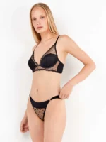 COMPLETO INTIMO DONNA GISELA NEL COLORE NERO CON BRALETTE E BRASILIANA IN TULLE E POIS