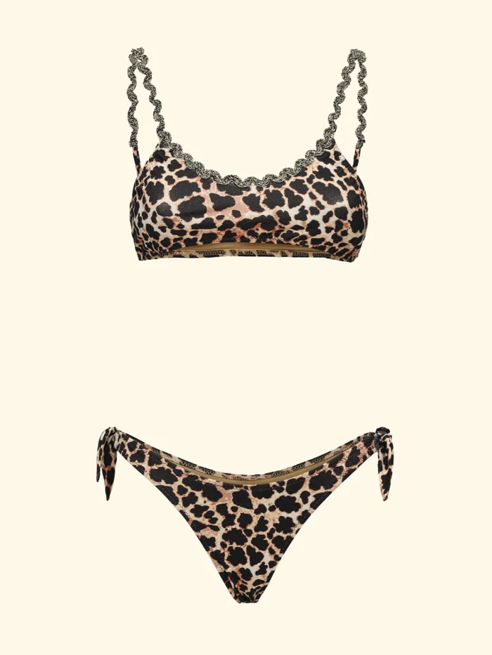 COSTUME DONNA EFFEK LEOPARDATO TOP CON PASSAMANERIA E SLIP CON FIOCCO - immagine 3