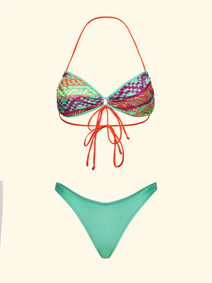 COSTUME DONNA EFFEK FASCIA CON STRASS COLORATI E BRASILIANA VERDE ACQUA - immagine 2