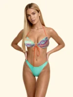 COSTUME DONNA EFFEK A DUE PEZZI DELLA STAGIONE ESTATE 2026. FASCIA CON IMBOTTITURA ESTRAIBILE E BELLISSIMI STRASS COLORATI APPLICATI. BRASILIANA VERDE ACQUA
