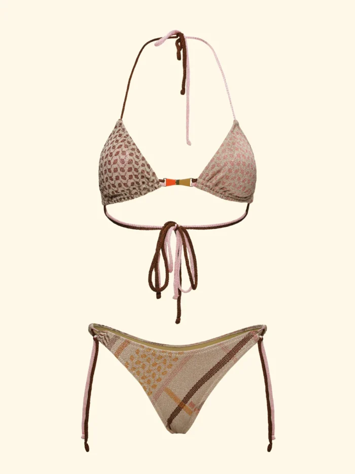 COSTUME DONNA EFFEK A TRIANGOLO LUREX BEIGE, ROSA E MARRONE CON DETTAGLIO TRA LE COPPE - immagine 3