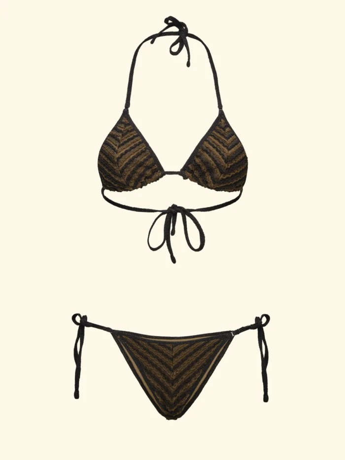 COSTUME DONNA EFFEK TRIANGOLO TESSUTO LAVORATO A RIGHE NERE E MARRONE - immagine 2