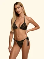 COSTUME DONNA EFFEK A DUE PEZZI DELLA STAGIONE ESTATE 2026. TRIANGOLO CON IMBOTTITURA ESTRAIBILE. TESSUTO LAVORATO A RIGHE NERO E MARRONE