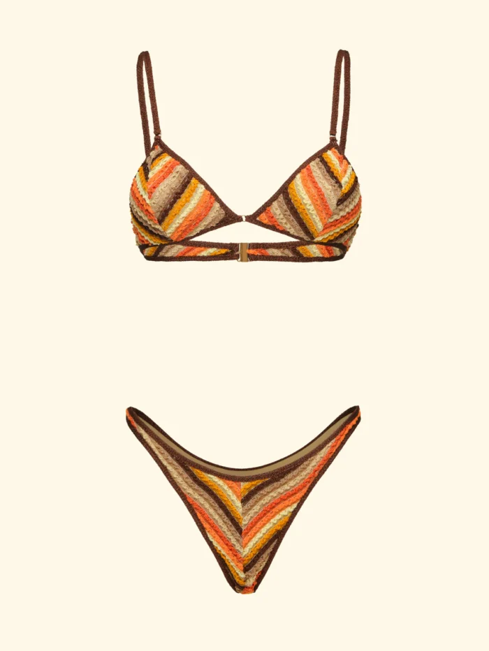 COSTUME DONNA EFFEK TRIANGOLO FISSO TESSUTO LAVORATO A RIGHE GIALLO, ARANCIO E MARRONE - immagine 2