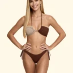 COSTUME DONNA EFFEK A DUE PEZZI DELLA STAGIONE ESTATE 2026. FASCIA CON IMBOTTITURA ESTRAIBILE IN LUREX OR E MARRONE