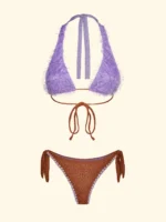 COSTUME DONNA EFFEK TRIANGOLO ALTO "PELOSO" LILLA E BRASILIANA CON FIOCCHI IN LUREX BRUCIATO - immagine 3