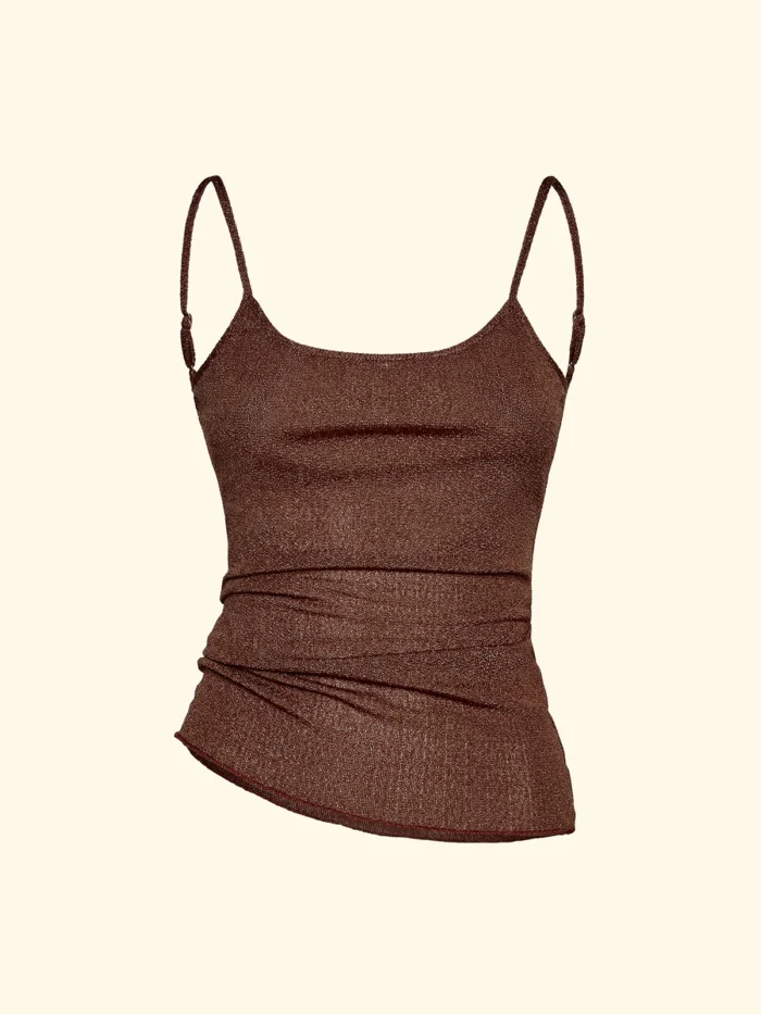 CANOTTA DONNA EFFEK DELLA COLLEZIONE ESTATE 2026 IN LUREX MARRONE CON BRETELLINA REGOLABILE E PROFONDO SCOLLO SULLA SCHIENA