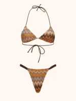 COSTUME DONNA ME FUI COLORI DELLA TERRA. TESSUTO TRAFORATO TRIANGOLO E BRASILIANA CON TRECCIA LATERALE - immagine 2