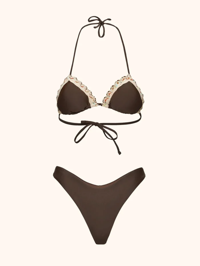 COSTUME DONNA ME FUI TRIANGOLO MARRONE CON PASSAMANERIA BIANCA - immagine 3