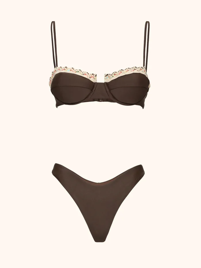 COSTUME DONNA ME FUI A BALCONCINO MARRONE CON PASSAMANERIA E BRASILIANA - immagine 3