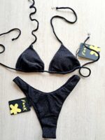 COSTUME DONNA EFFEK A DUE PEZZI DELLA STAGIONE ESTATE 2025. TRIANGOLO SEMPLICE CON IMBOTTITURA ESTRAIBILE. TESSUTO IN LUREX NEL COLOR NERO