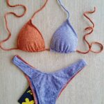 COSTUME DONNA EFFEK A DUE PEZZI DELLA STAGIONE ESTATE 2026. TRIANGOLO CON IMBOTTITURA ESTRAIBILE IN LUREX COLO LILLA E ARANCIO