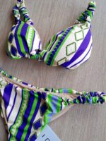 COSTUME DONNA ME FUI TRIANGOLO CON BRETELLINA ARRICCIATA PANNA CON FANTASIA VIOLA E VERDE - immagine 2