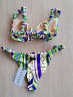 COSTUME DONNA ME FUI TRIANGOLO CON BRETELLINA ARRICCIATA PANNA CON FANTASIA VIOLA E VERDE - immagine 3