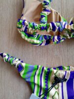 COSTUME DONNA ME FUI TRIANGOLO CON BRETELLINA ARRICCIATA PANNA CON FANTASIA VIOLA E VERDE - immagine 5