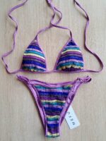 COSTUME DONNA ME FUI A DUE PEZZI DELLA STAGIONE ESTATE 2026. TRIANGOLO TESSUTO TRAFORATO NEI COLORI DEL LILLA, VIOLA, VERDE, MARRONE E LIME