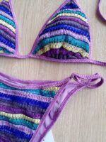 COSTUME DONNA ME FUI TRIANGOLO TESSUTO LAVORATO A RIGHE LILL, VIOLA E VERDE - immagine 2