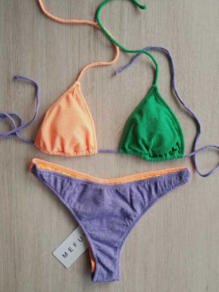 COSTUME DONNA ME FUI A DUE PEZZI DELLA STAGIONE ESTATE 2026. TRIANGOLO CON IMBOTTITURA ESTRAIBILE, TESSUTO A COSTINE NEI COLORI DELL'ARANCIO, LILLA E VERDE