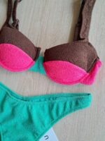 COSTUME DONNA ME FUI BALCONCINO TESSUTO A COSTINE VERDE ACQUA, MARRONE E FUCSIA - immagine 2