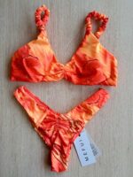 COSTUME DONNA ME FUI A DUE PEZZI DELLA STAGIONE ESTATE 2026. TOP CON IMBOTTITURA ESTRAIBILE, CLASSICA BRETELLINA ARRICCIATA, ARANCIO E FANTASIA