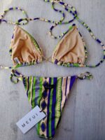 COSTUME DONNA ME FUI TRIANGOLO CON DETTAGLIO IN METALLO ORO TRA LE COPPE PANNA CON FANTASIA VIOLA E VERDE - immagine 4