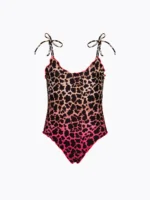 COSTUME BIMBA EFFEK INTERO DELLA STAGIONE ESTATE 2026. CLASSICO MODELLO ARRICCIATO LEOPARDATO SFUMATO FUCSIA