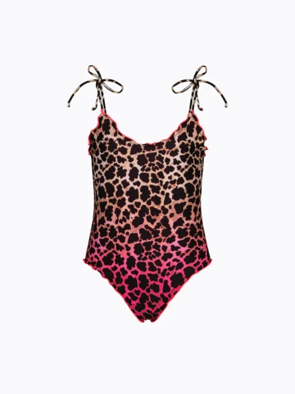 COSTUME BIMBA EFFEK INTERO DELLA STAGIONE ESTATE 2026. CLASSICO MODELLO ARRICCIATO LEOPARDATO SFUMATO FUCSIA