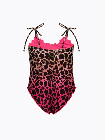 COSTUME BIMBA EFFEK INTERO DELLA STAGIONE ESTATE 2026. CLASSICO MODELLO ARRICCIATO LEOPARDATO SFUMATO FUCSIA