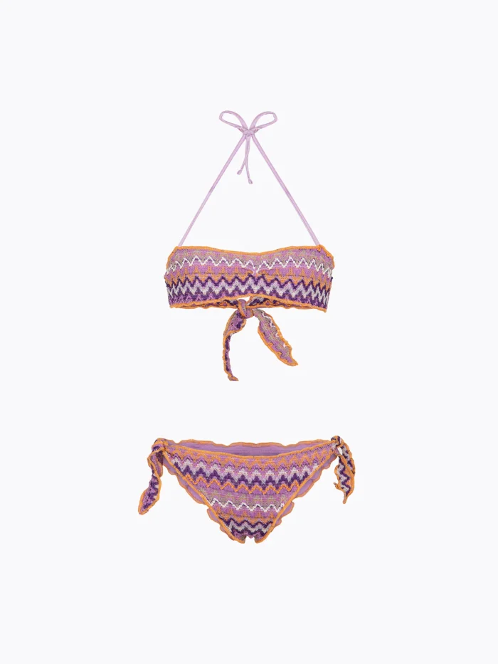 COSTUME BIMBA EFFEK A DUE PEZZI DELLA STAGIONE ESTATE 2026. FASCIA IN TESSUTO TRAFORATO LILLA