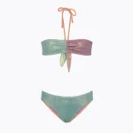 COSTUME BIMBA EFFEK A DUE PEZZI DELLA STAGIONE ESTATE 2026. FASCIA LAMINATA VERDE ACQUA, LILLA E ROSA