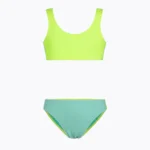 COSTUME BIMBA EFFEK A DUE PEZZI DELLA STAGIONE ESTATE 2026. TOP E SLIP TESSUTO A COSTINE VERDE ACQUA E GIALLO FLUO