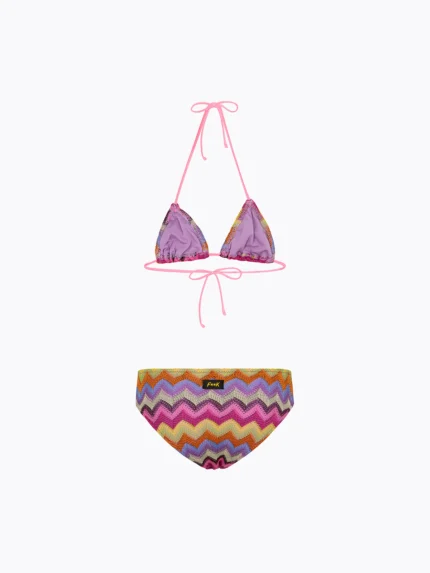 COSTUME BIMBA EFFEK A DUE PEZZI DELLA STAGIONE ESTATE 2026. TRIANGOLO TESSUTO IN RILIEVO MULTICOLOR