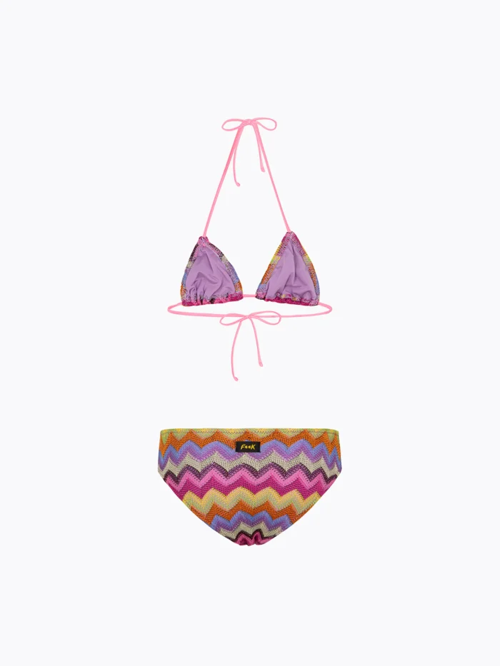 COSTUME BIMBA EFFEK A DUE PEZZI DELLA STAGIONE ESTATE 2026. TRIANGOLO TESSUTO IN RILIEVO MULTICOLOR