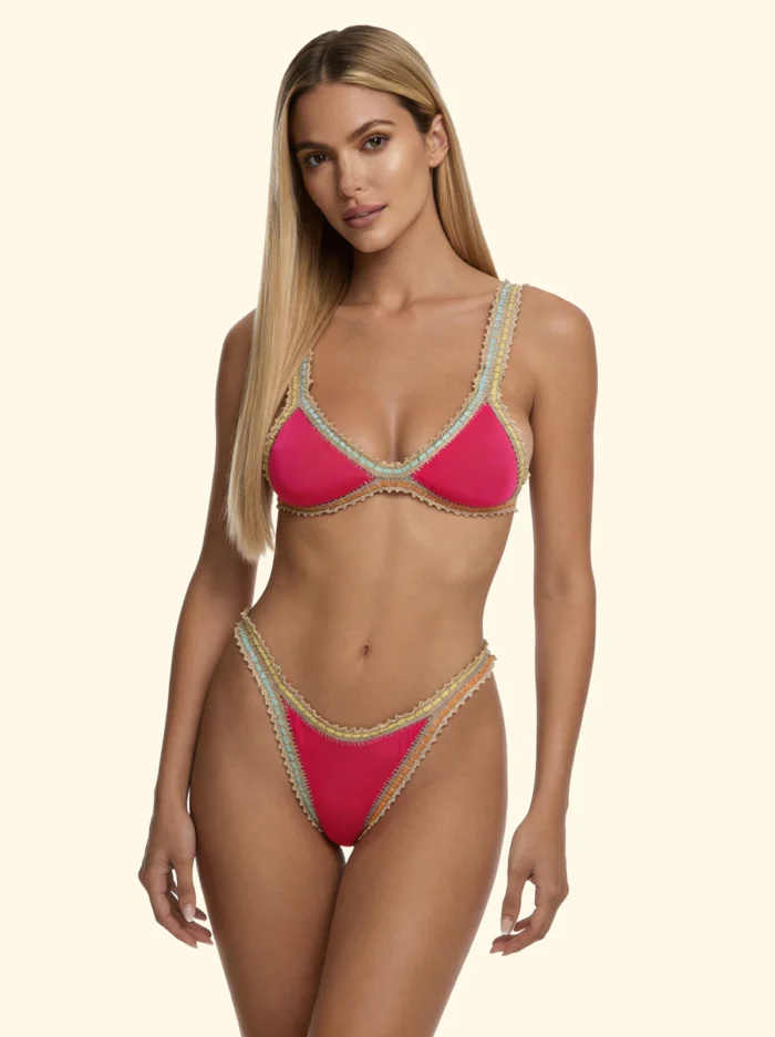 EFFEK DONNA TRIANGOLO IN TESSUTO FUCSIA CON ORLO DI PASSAMANERIA - immagine 2