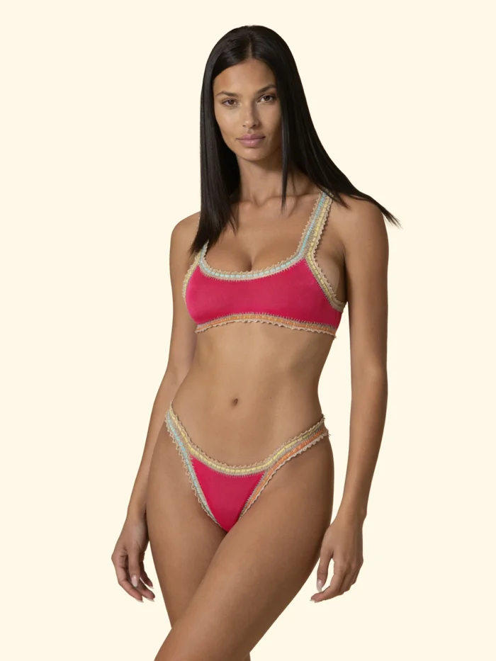 TOP EFFEK IN TESSUTO FUCSIA CON PASSAMANERIA COLORATA - immagine 2