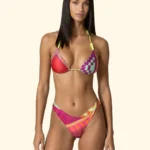 COSTUME DONNA EFFEK A DUE PEZZI DELLA STAGIONE ESTATE 2026. TRIANGOLO MULTICOLOR CON LACCETTI GIALLO FLUO