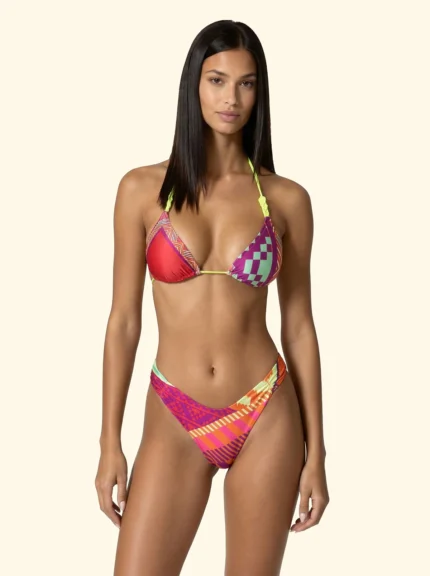 COSTUME DONNA EFFEK A DUE PEZZI DELLA STAGIONE ESTATE 2026. TRIANGOLO MULTICOLOR CON LACCETTI GIALLO FLUO
