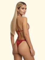 COSTUME DONNA EFFEK TRIANGOLO TESSUTO TRAFORATO E BRASILIANA A TENDINA COLOR RUGGINE - immagine 3