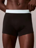 CONFEZIONE 3 BOXER UOMO CALVIN KLEIN COTONE ELASTICIZZATO NERO CON ELASTICO COLORATO ROSA, VERDE ACQUA E NERO - immagine 3