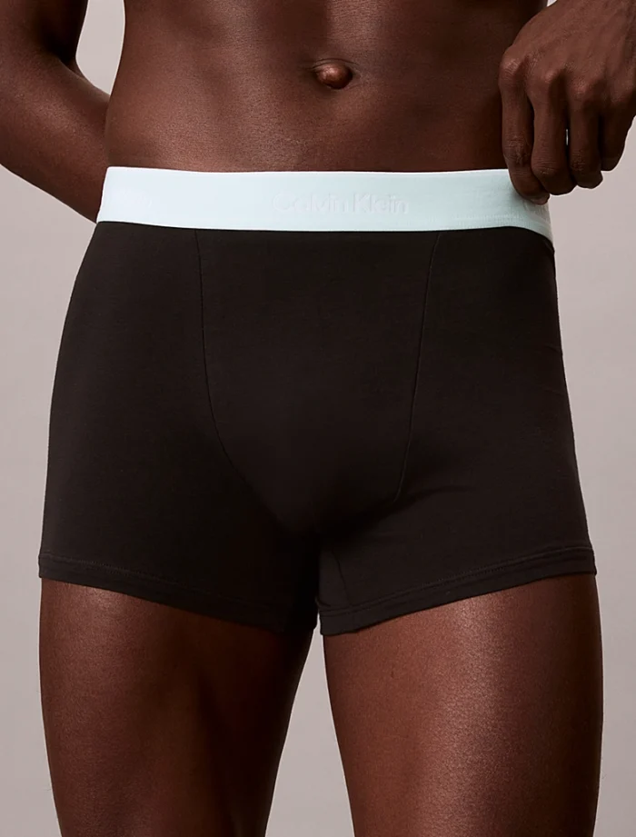 CONFEZIONE 3 BOXER UOMO CALVIN KLEIN COTONE ELASTICIZZATO NERO CON ELASTICO COLORATO ROSA, VERDE ACQUA E NERO - immagine 3