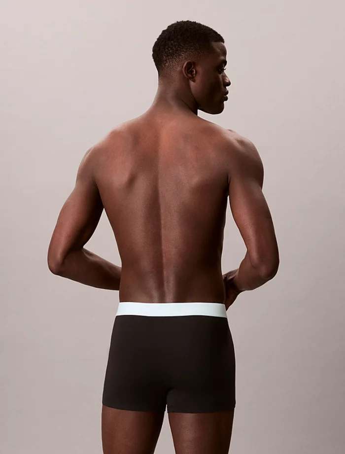 CONFEZIONE 3 BOXER UOMO CALVIN KLEIN COTONE ELASTICIZZATO NERO CON ELASTICO COLORATO ROSA, VERDE ACQUA E NERO - immagine 4