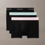 CONFEZIONE DA 3 BOXER UOMO DI CALVIN KLEIN IN COTONE ELASTICIZZATO NERO CON ELASTICO COLORATO ROSA, VERDE ACQUA E NERO