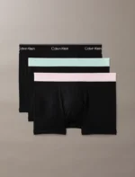 CONFEZIONE DA 3 BOXER UOMO DI CALVIN KLEIN IN COTONE ELASTICIZZATO NERO CON ELASTICO COLORATO ROSA, VERDE ACQUA E NERO