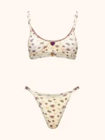 TOP ME FUI BIANCO CON FIORELLINI VIOLA E ROSA E PASSAMANERIA VIOLA - immagine 4