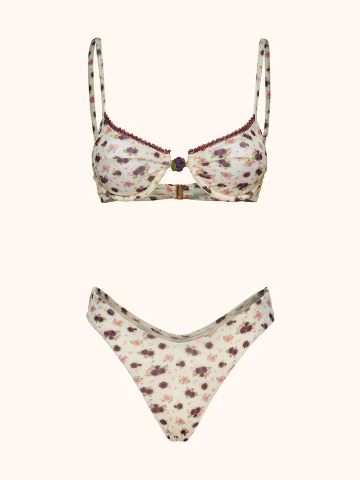 COSTUME DONNA ME FUI BALCONCINO BIANCO OCN FIORELLINI VIOLA - immagine 3