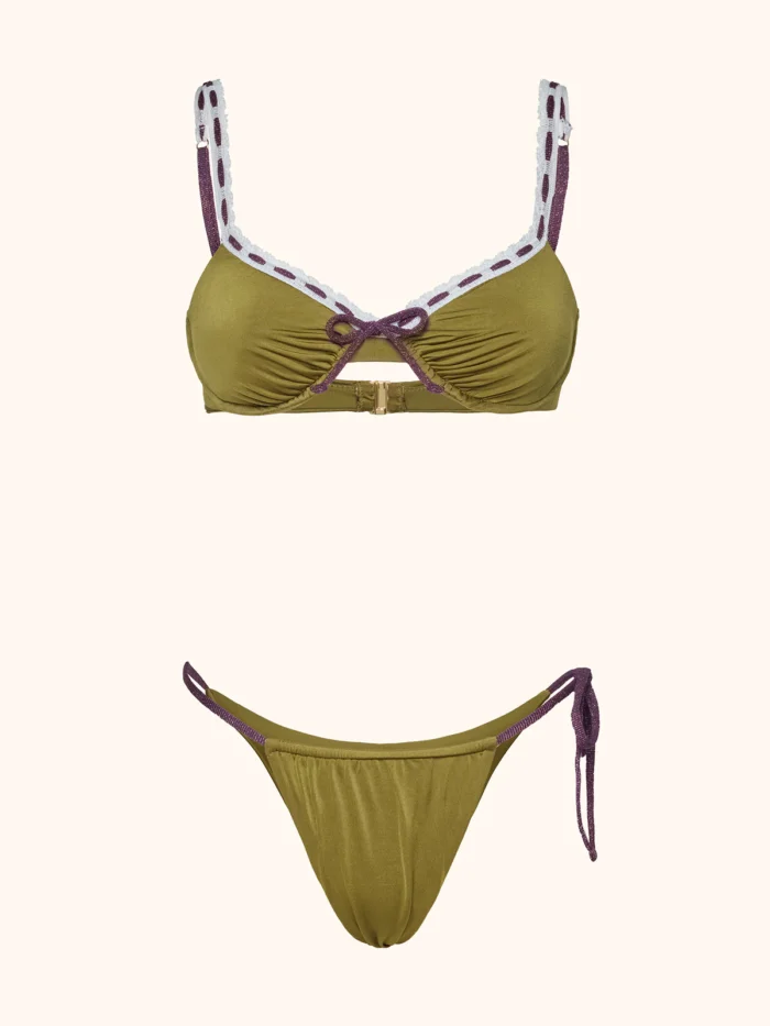 COSTUME ME FUI BALCONCINO VERDE MILITARE CON PASSAMANERIA BIANCA E NASTRINO LUREX VIOLA - immagine 4