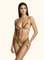 COSTUME DONNA ME FUI TRIANGOLO LUREX ROSA CIPRIA E VERDE MILITARE - immagine 2